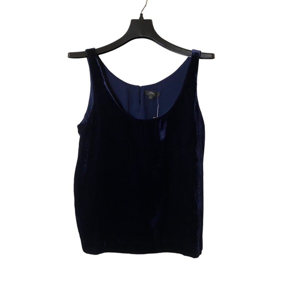 New J. Crew Blue Velvet lined Tank Top Cami Sleeveless round neck Drapey Sz 2 - Picture 1 of 11